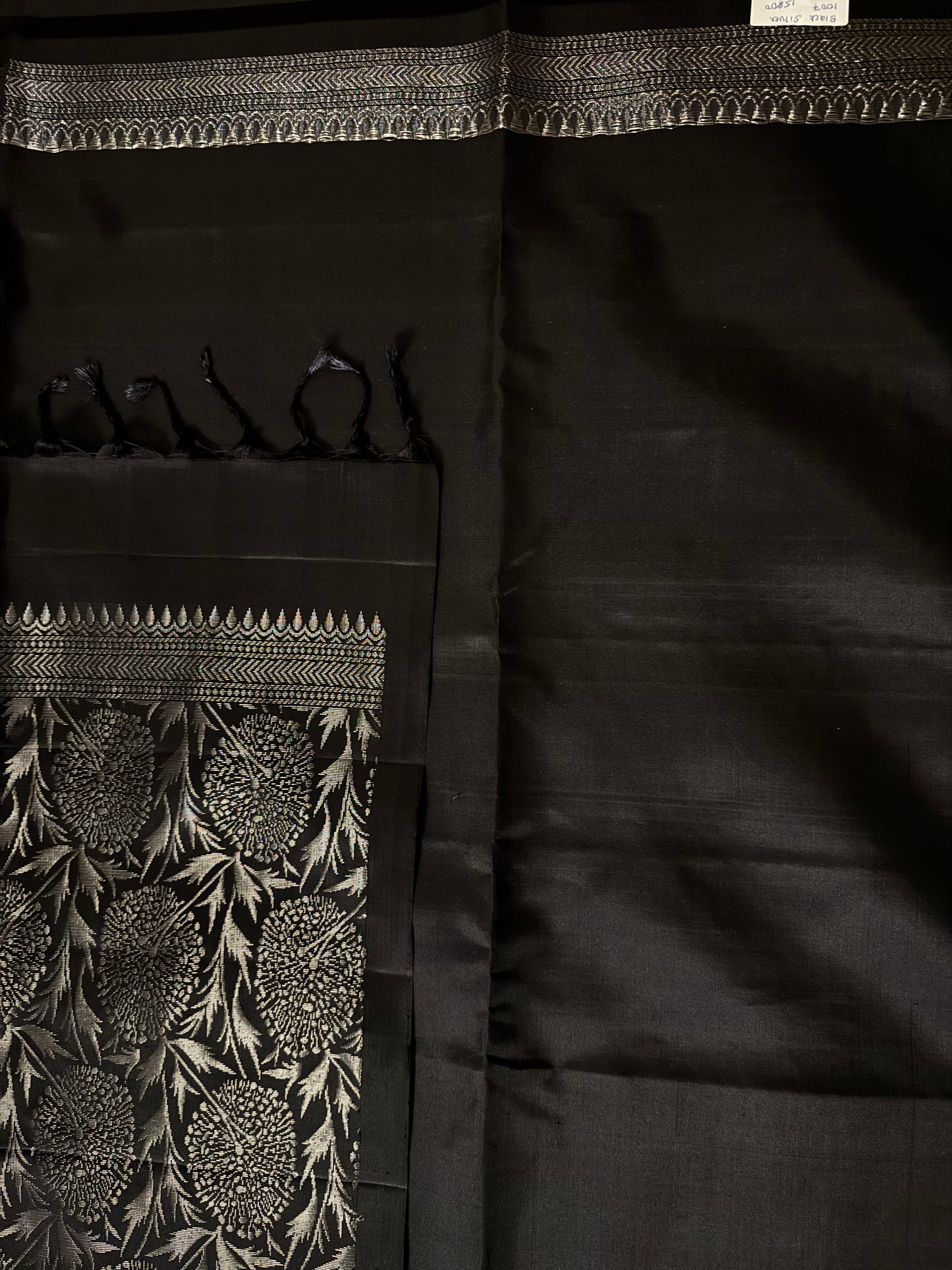 Kohl- Black Soft Silk Saree with Metallic Silver Pallu