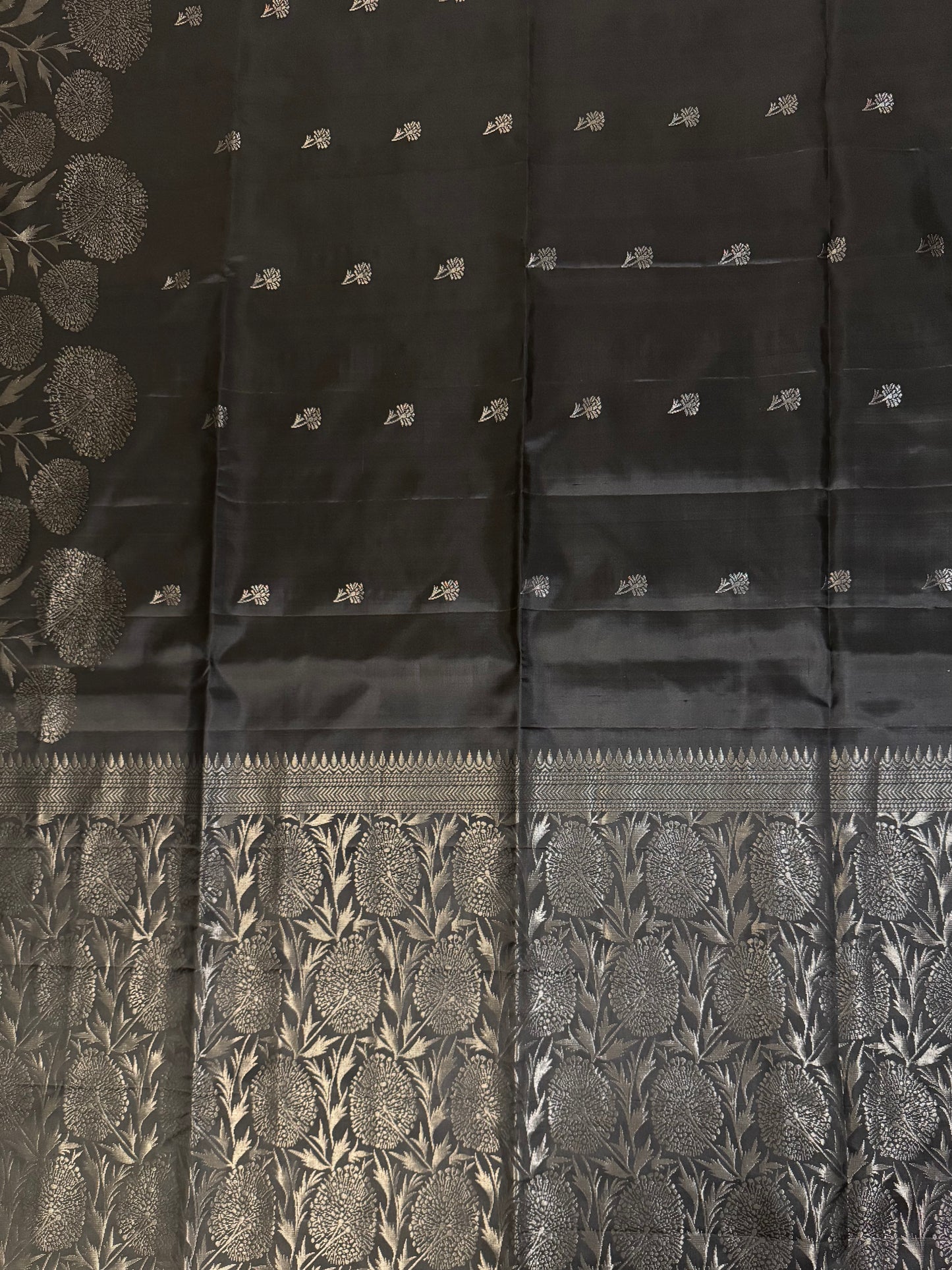 Kohl- Black Soft Silk Saree with Metallic Silver Pallu