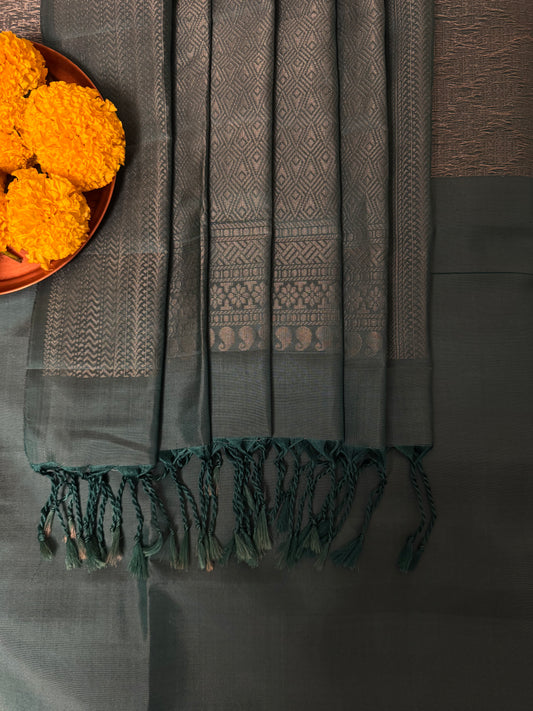 Tavira – Lustrous Sky Blue Soft Silk Saree with Delicate Sheen