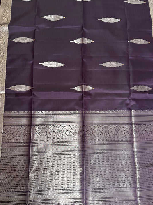 Raahiya- Deep Purple Soft Silk Saree with Metallic Silver Zari