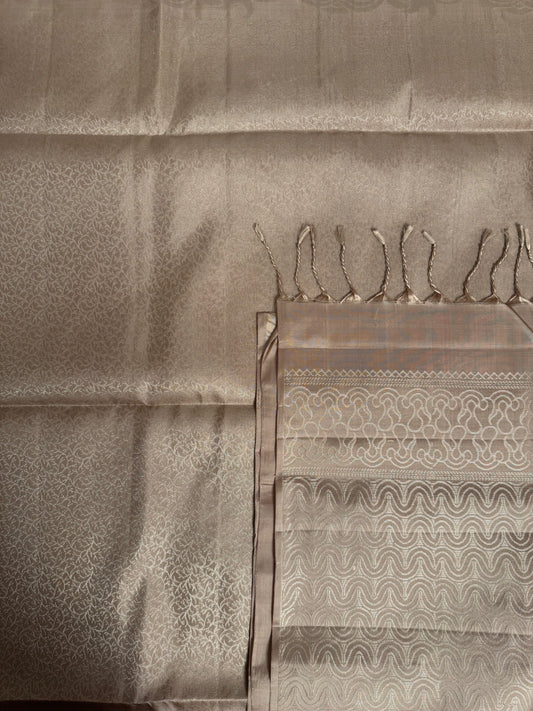 Soliel Silk – Champagne Cream Saree with Metallic Zari Weave