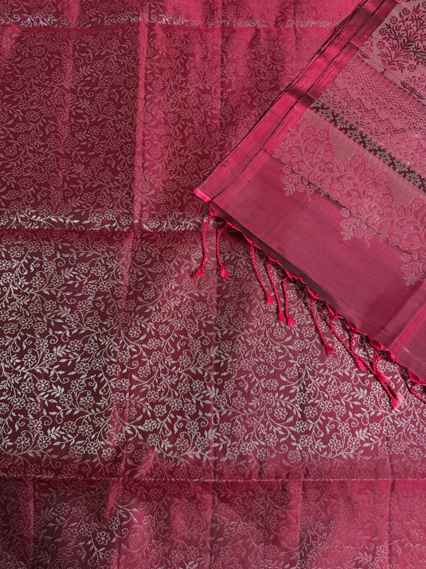 Viraah - Deep Magenta Soft Silk Saree with Silver Zari & Metallic Pallu