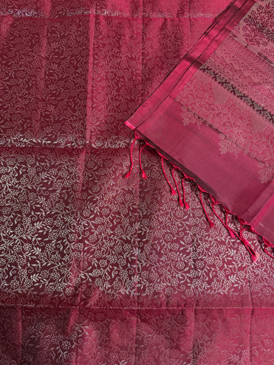 Viraah - Deep Magenta Soft Silk Saree with Silver Zari & Metallic Pallu
