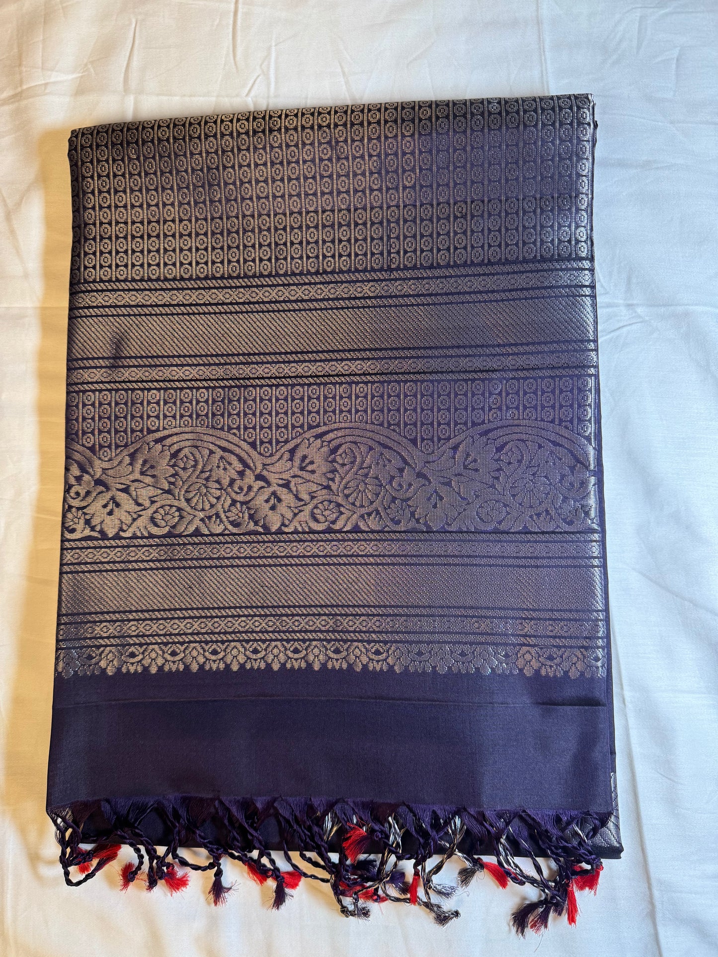 Raahiya- Deep Purple Soft Silk Saree with Metallic Silver Zari