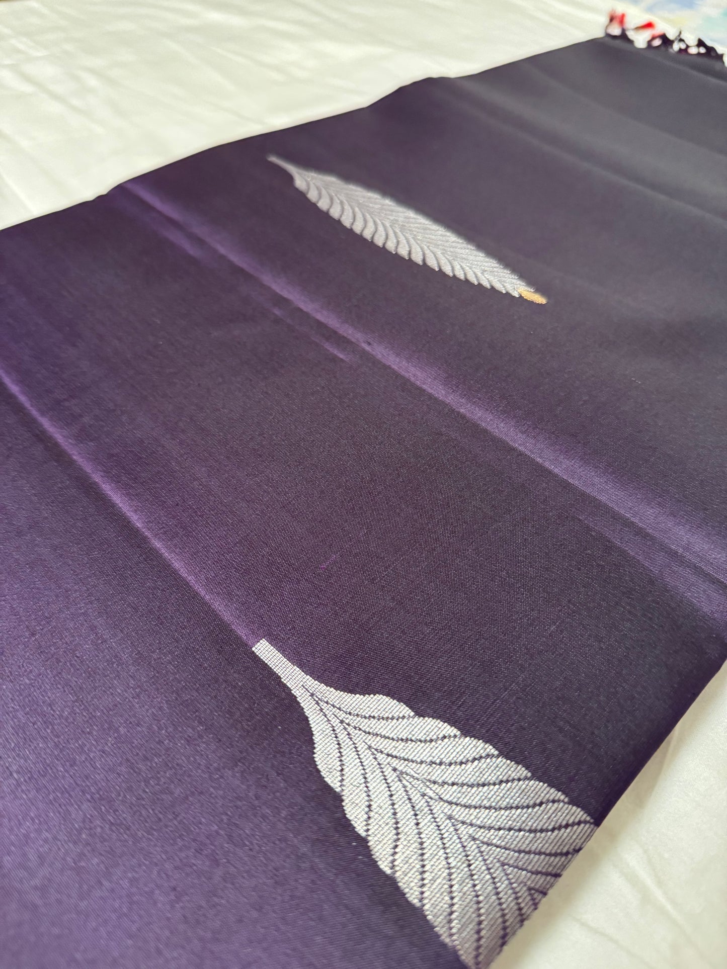 Raahiya- Deep Purple Soft Silk Saree with Metallic Silver Zari
