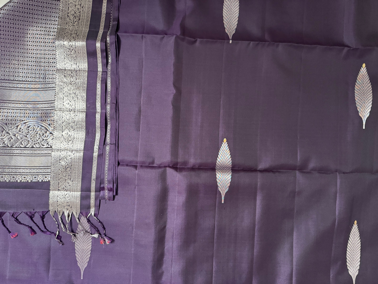 Raahiya- Deep Purple Soft Silk Saree with Metallic Silver Zari