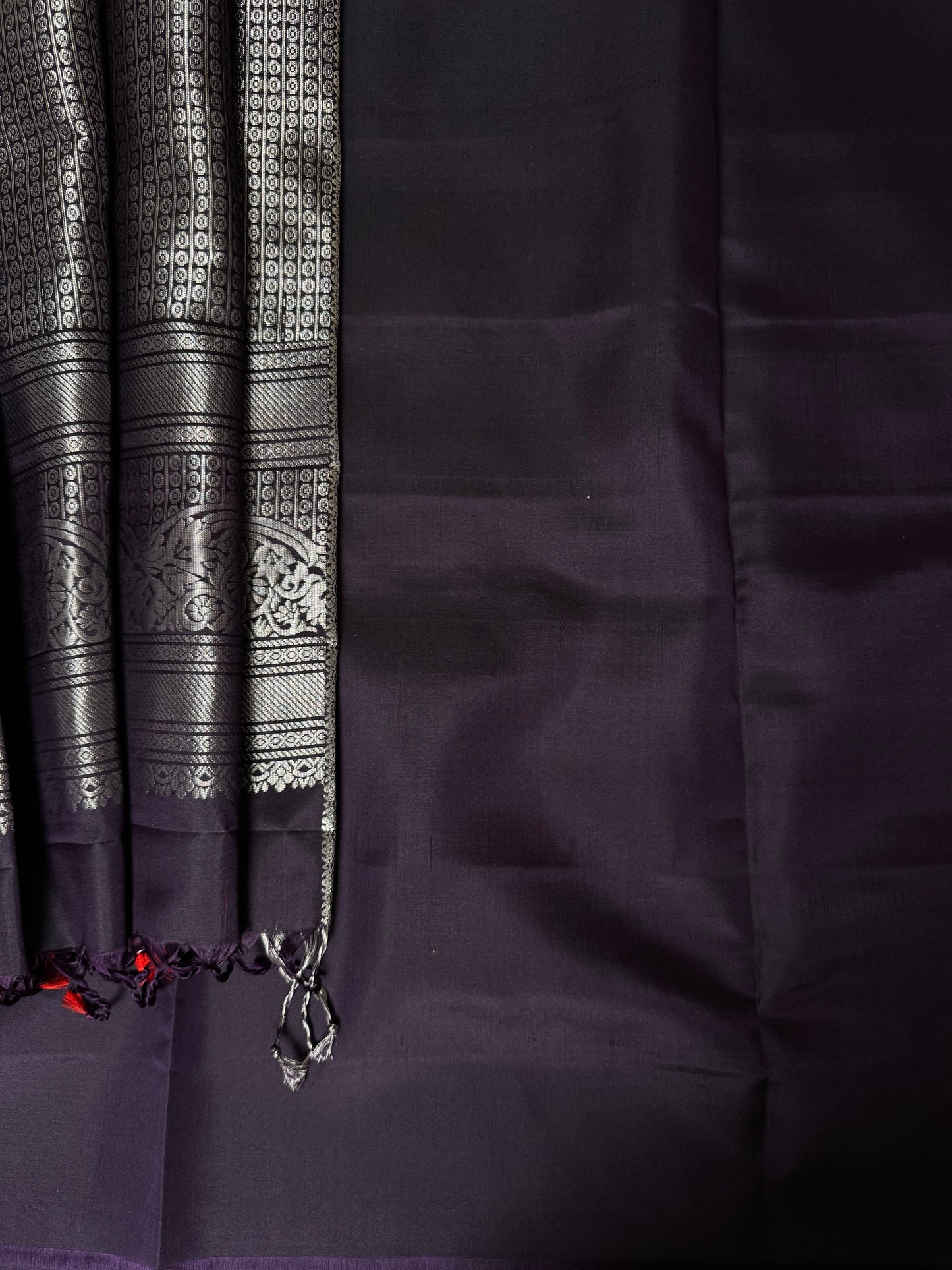 Raahiya- Deep Purple Soft Silk Saree with Metallic Silver Zari