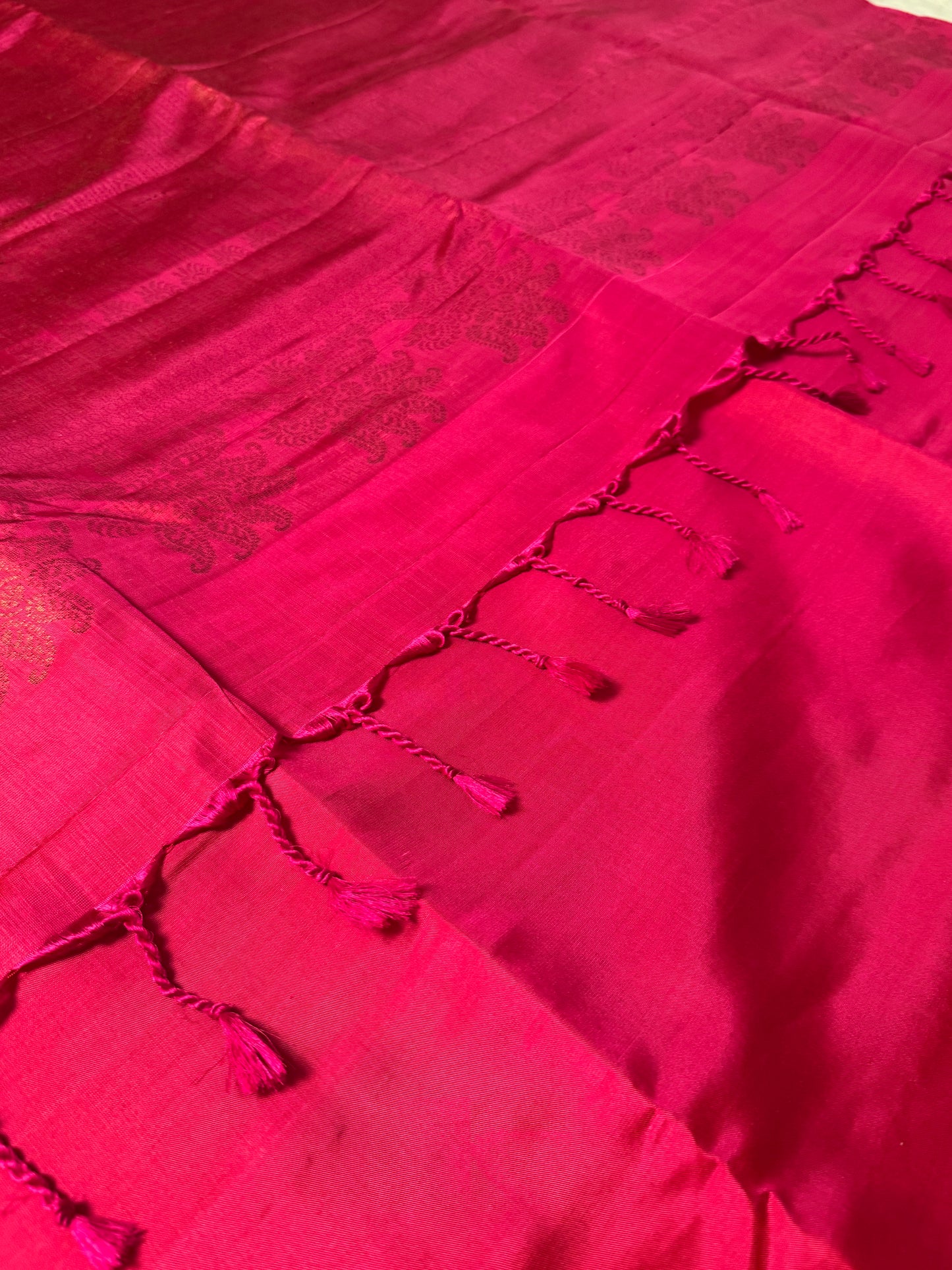 Fuchsia- Deep Pink Soft Silk Saree with Light Gold Sheen