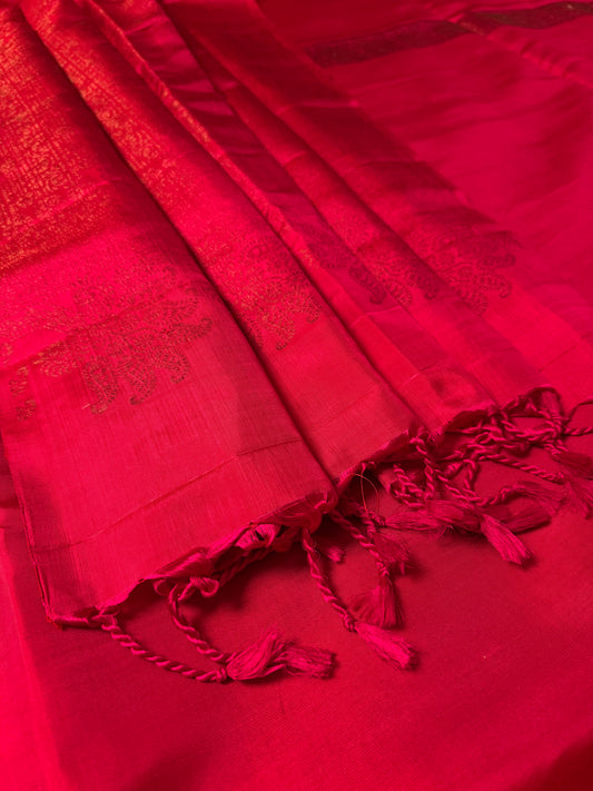 Fuchsia- Deep Pink Soft Silk Saree with Light Gold Sheen
