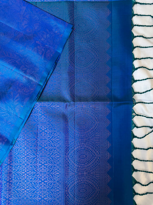 Vyanra- Blue Soft Silk Saree with Metallic Zari Weave