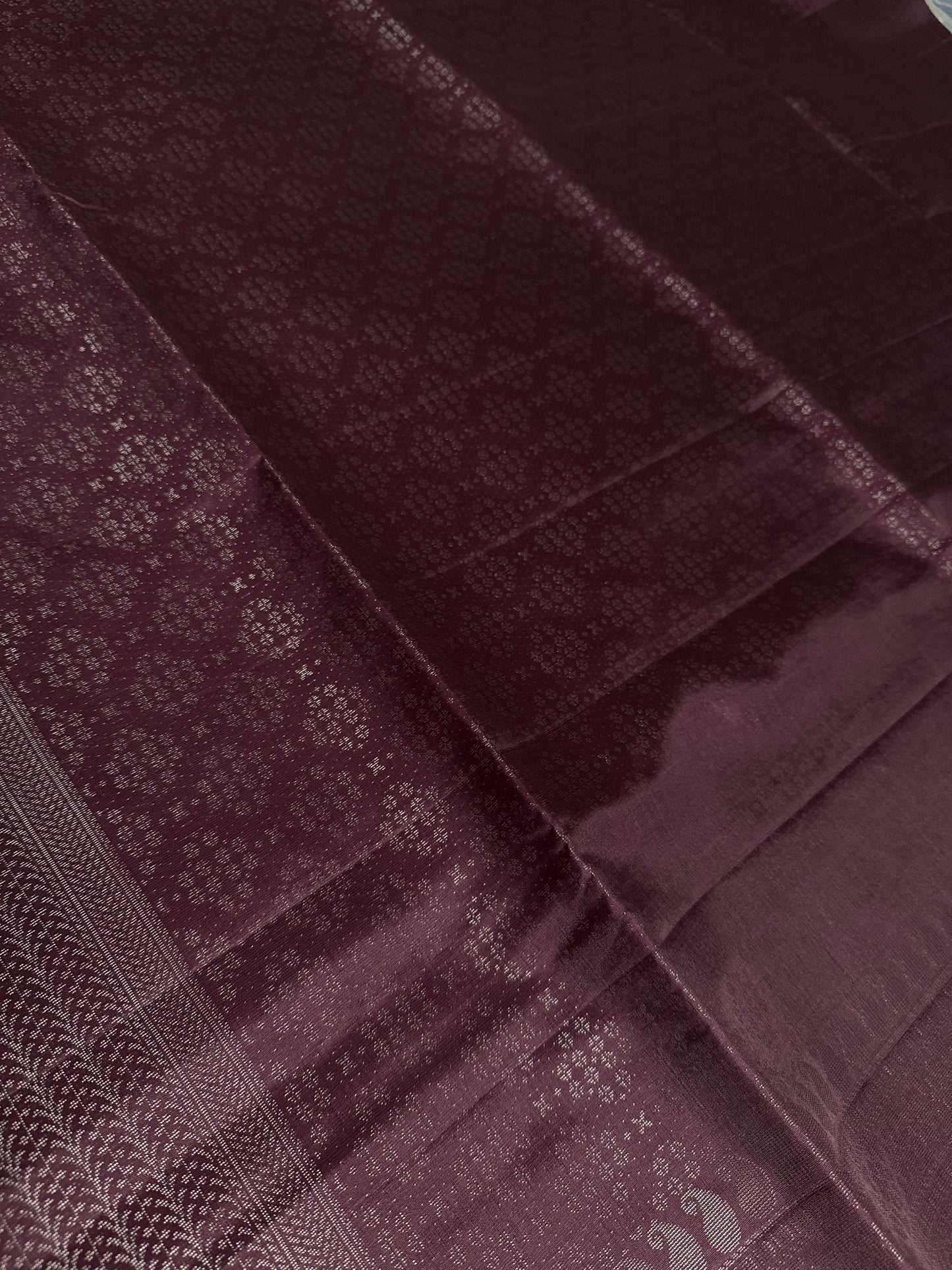 Neira – Grape Soft Silk Saree with Metallic Silver Zari